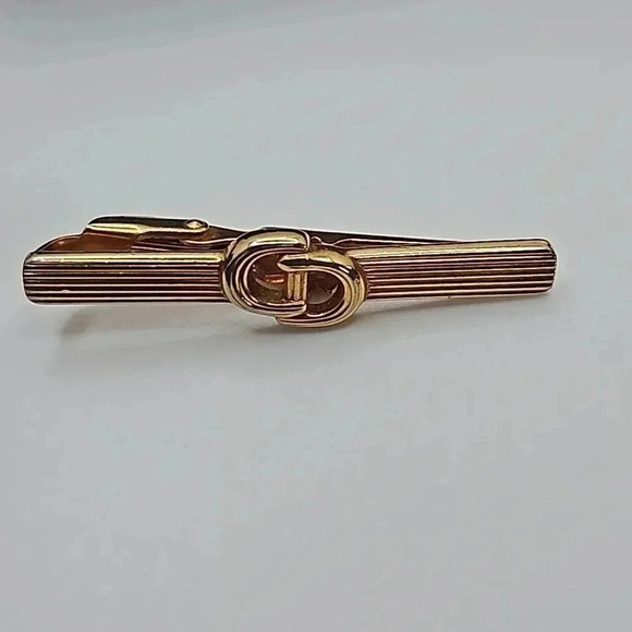 Christian Dior CD Logo Bullet Back Gold Tone Cufflinks with Tie Bar - Picture 4 of 4